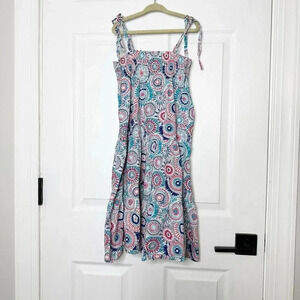 TEA COLLECTION Girls Size 7 Tie Shoulder Circle Print Multicolor Sundress Smock‎